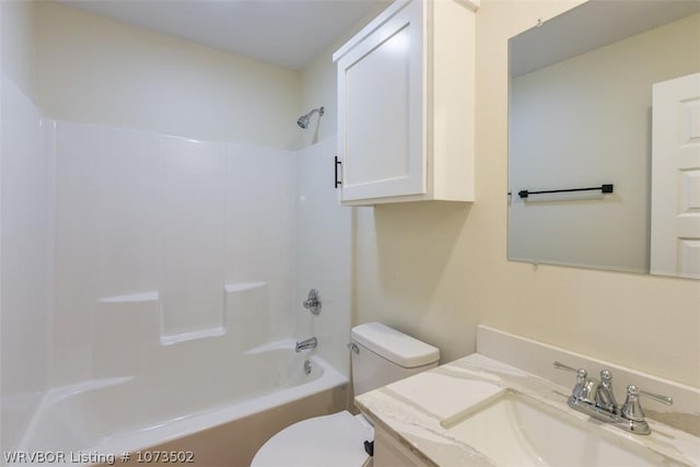 full bathroom with vanity,  shower combination, and toilet