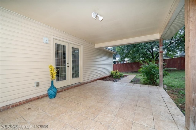 view of patio featuring french doors