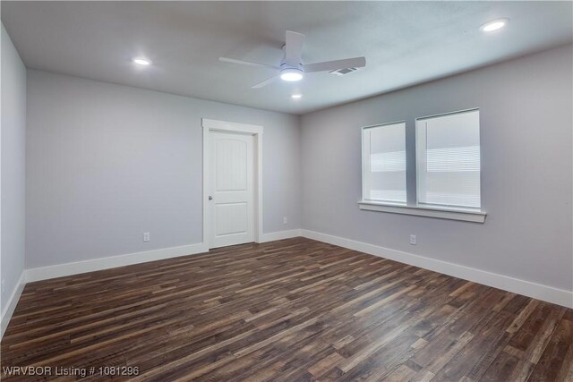 3305 Spradling Ave, Fort Smith, AR 72904 - spare room featuring dark wood-style floors, a ceiling fan, baseboards, and recessed lighting