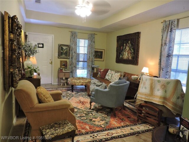 2016-2018 S V St, Fort Smith, AR 72901 - living room featuring ceiling fan and a tray ceiling