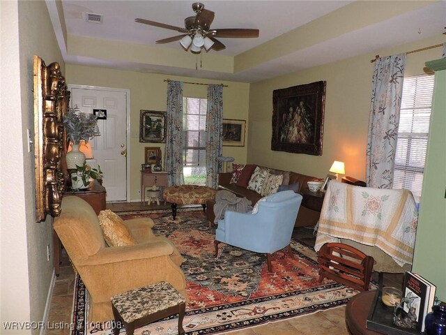 2016-2018 S V St, Fort Smith, AR 72901 - living area featuring a ceiling fan and a tray ceiling