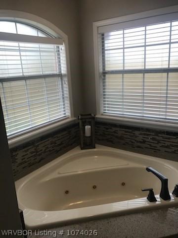 bathroom with a washtub and plenty of natural light