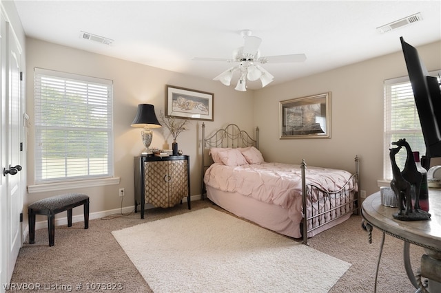 bedroom featuring carpet flooring and ceiling fan