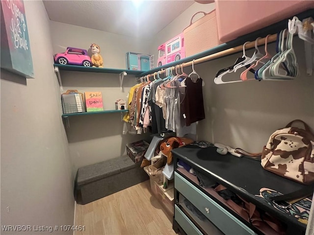 walk in closet featuring light hardwood / wood-style floors