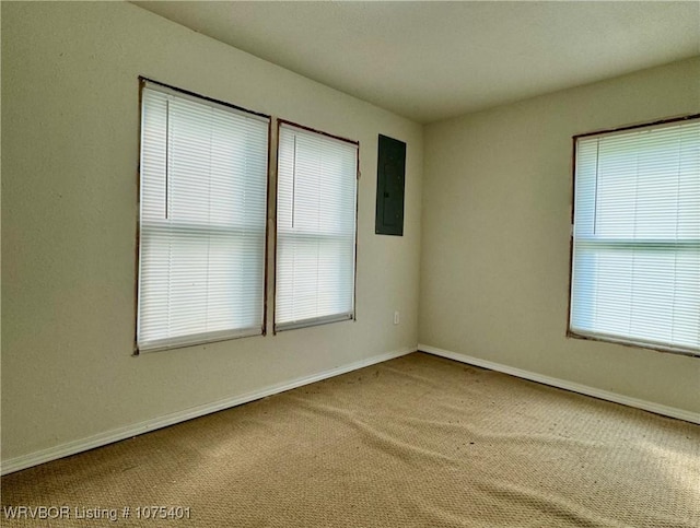 empty room with carpet flooring and electric panel