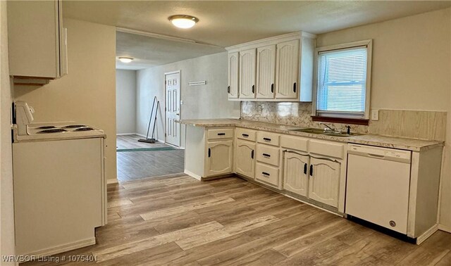 kitchen featuring dishwasher, light wood-type flooring, stove, and sink