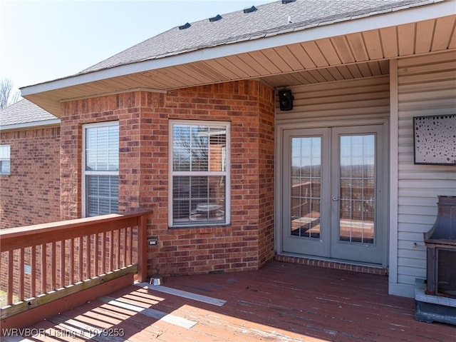 wooden terrace with french doors