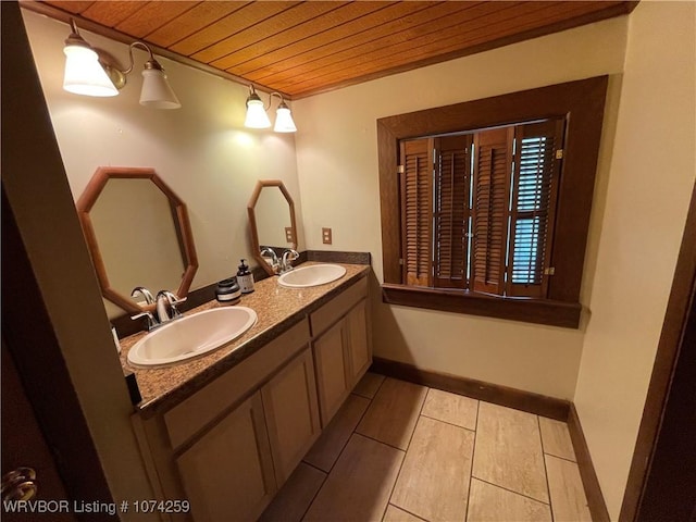 bathroom featuring vanity and wooden ceiling