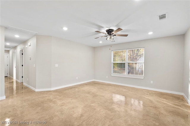 spare room featuring ceiling fan