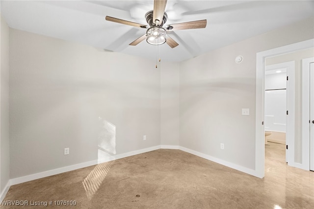 unfurnished room with ceiling fan and light carpet