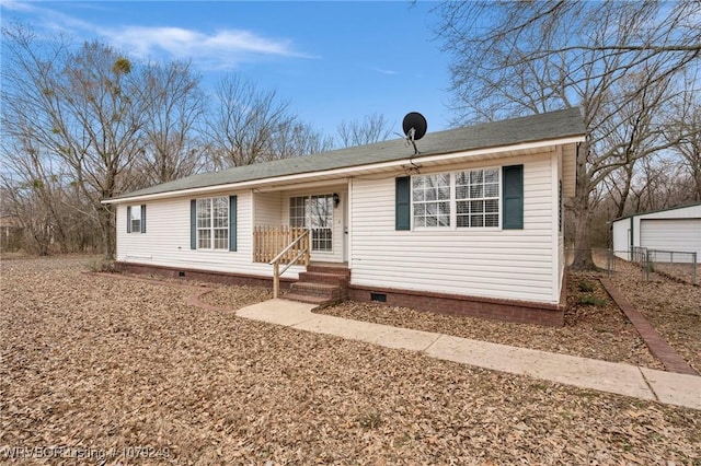 ranch-style house with crawl space and fence