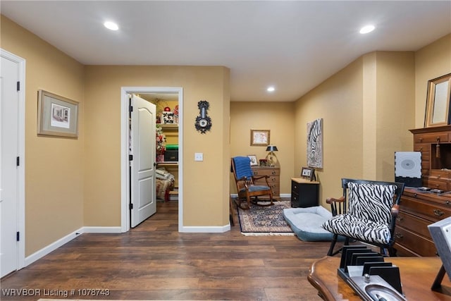 sitting room featuring dark hardwood / wood-style flooring