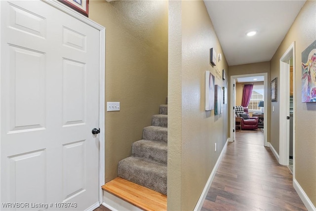 hall with hardwood / wood-style flooring