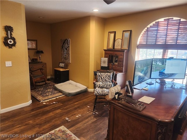 office space with dark hardwood / wood-style floors