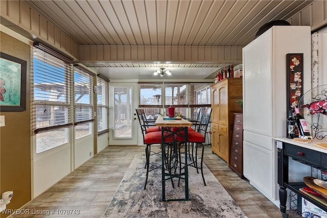 sunroom featuring wooden ceiling