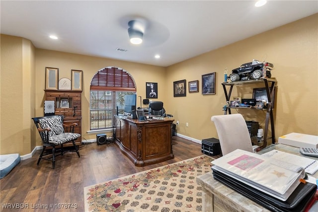 office area featuring dark hardwood / wood-style floors