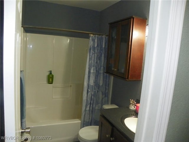full bathroom with vanity, toilet, and shower / bathtub combination with curtain
