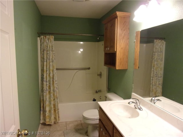 full bathroom featuring tile patterned flooring, vanity, toilet, and shower / bath combo