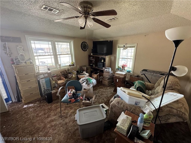 739 Pine St, Waldron, AR 72958 - interior space with a textured ceiling, visible vents, and ceiling fan