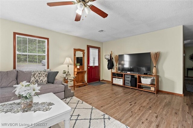 23 Wild Rose Ln, Booneville, AR 72927 - living area featuring wood finished floors, ceiling fan, and a textured ceiling
