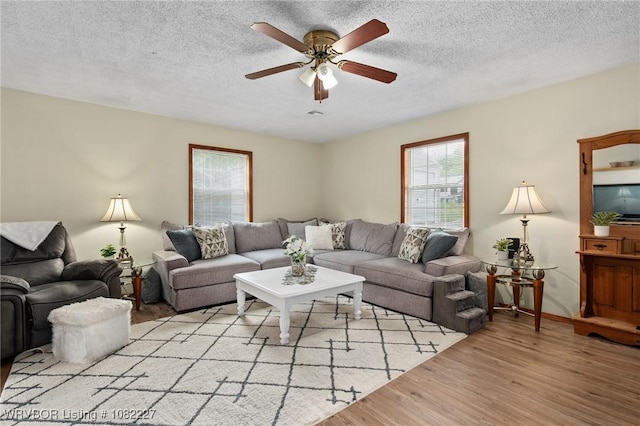 23 Wild Rose Ln, Booneville, AR 72927 - living area featuring light wood-style floors, ceiling fan, and a textured ceiling