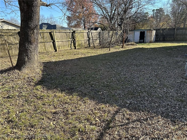 view of yard with a storage unit