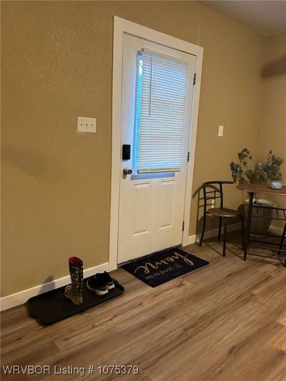 doorway with hardwood / wood-style floors