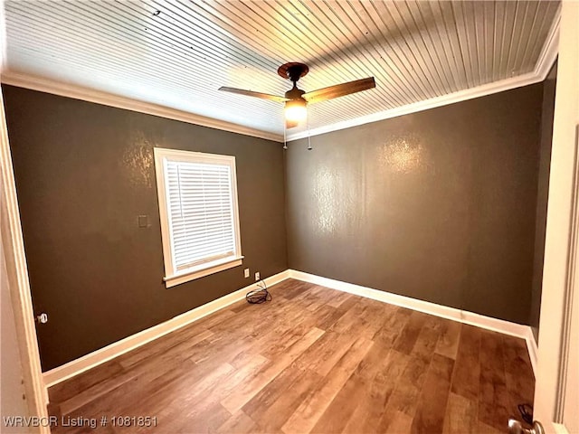 208 Cane Hill St, Van Buren, AR 72956 - unfurnished room with ornamental molding, ceiling fan, wood finished floors, and wood ceiling