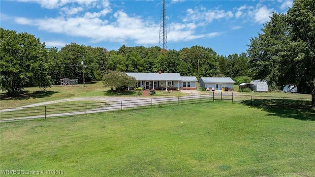 view of yard featuring a fenced front yard and a rural view