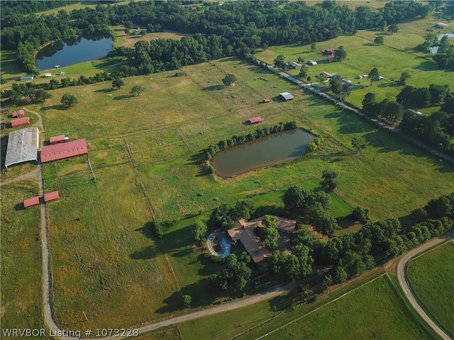 aerial view with a water view and a rural view