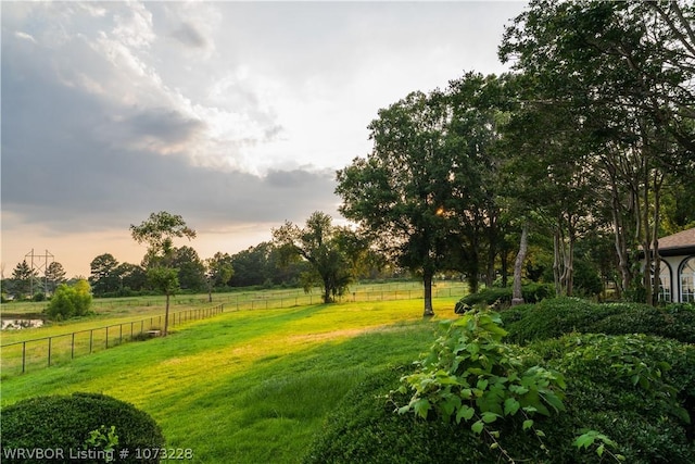 yard at dusk with a rural view