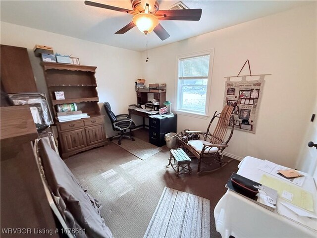 205 Lee Ordner, Panama, OK 74951 - carpeted home office featuring a ceiling fan