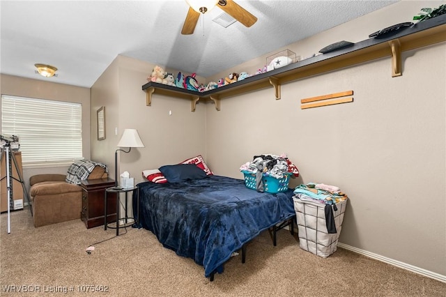 bedroom featuring carpet flooring and ceiling fan