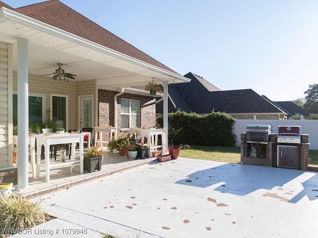 6408 Southfield Dr, Fort Smith, AR 72916 - view of patio with a grill, ceiling fan, and fence