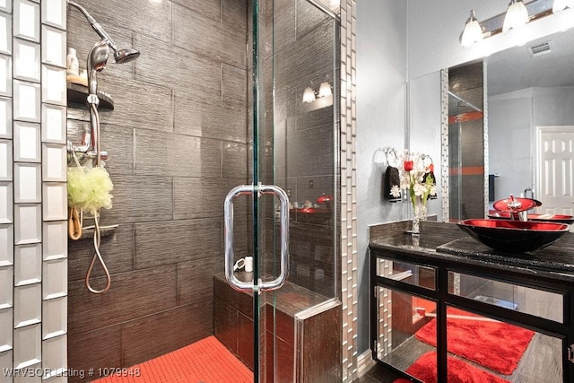 6408 Southfield Dr, Fort Smith, AR 72916 - full bathroom featuring vanity, visible vents, and a shower stall