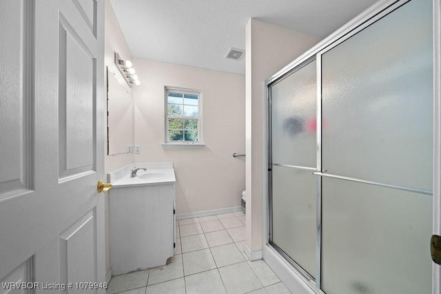 6408 Southfield Dr, Fort Smith, AR 72916 - full bathroom featuring tile patterned floors, toilet, vanity, a shower with shower door, and visible vents