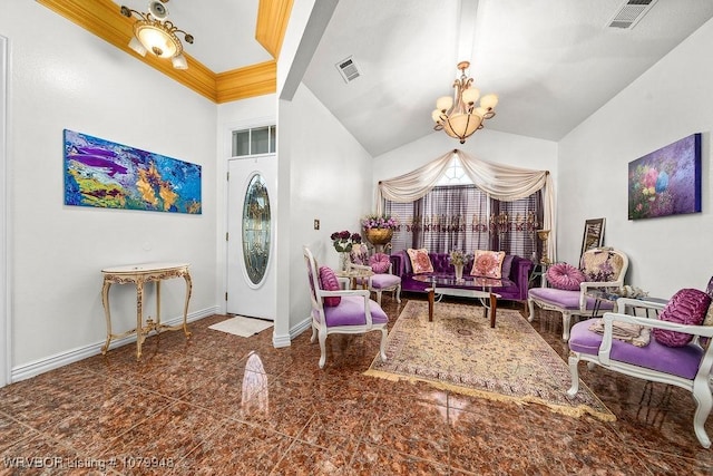 6408 Southfield Dr, Fort Smith, AR 72916 - living area featuring baseboards, granite finish floor, visible vents, and an inviting chandelier