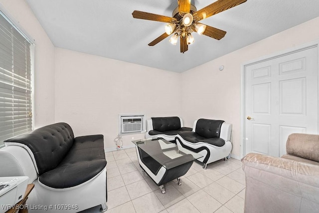 6408 Southfield Dr, Fort Smith, AR 72916 - living area with baseboards, a wall mounted AC, ceiling fan, and light tile patterned floors
