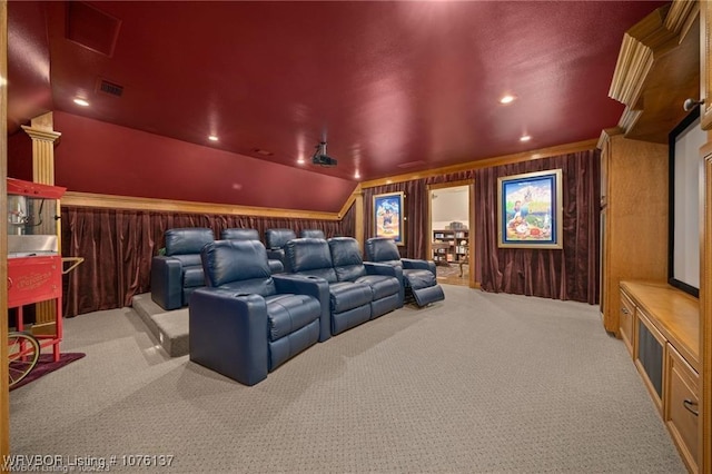 10408 Innsbruck Ct, Fort Smith, AR 72908 - home theater room with light colored carpet and vaulted ceiling