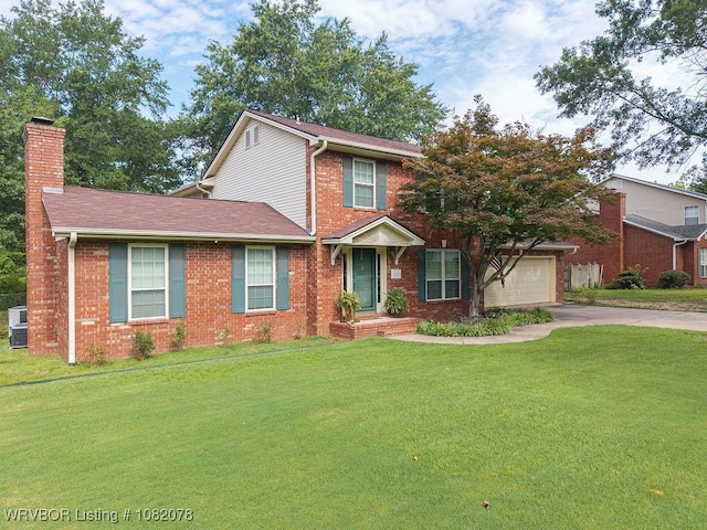 1804 Weeks Ln, Fort Smith, AR 72903 - traditional-style home with driveway, a chimney, brick siding, and a front yard