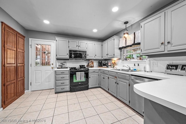 1804 Weeks Ln, Fort Smith, AR 72903 - kitchen featuring gray cabinetry, electric range, light countertops, recessed lighting, and light tile patterned floors