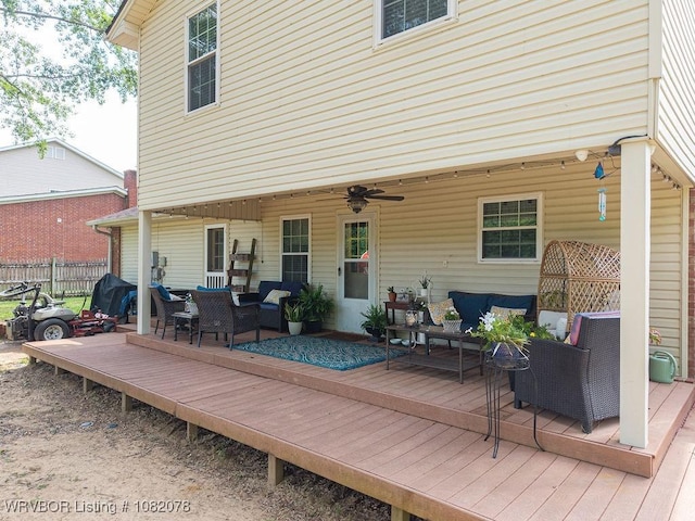 1804 Weeks Ln, Fort Smith, AR 72903 - wooden terrace with outdoor lounge area and a ceiling fan