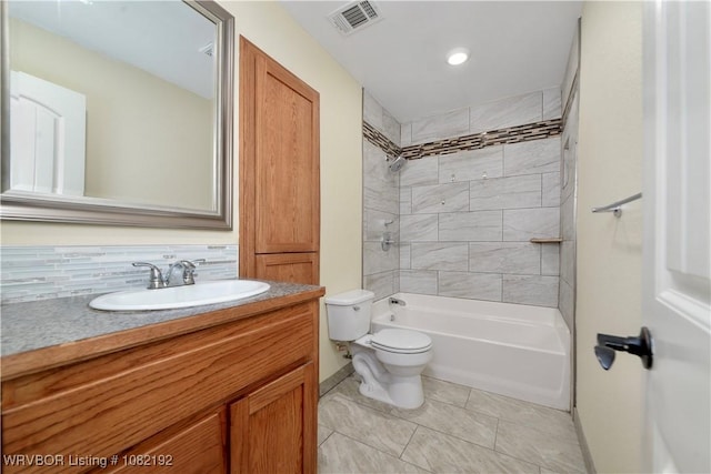 105 N Circle B, Roland, OK 74954 - full bath featuring vanity, tile patterned floors, shower / bath combination, and decorative backsplash