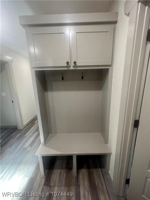 mudroom with dark wood-type flooring