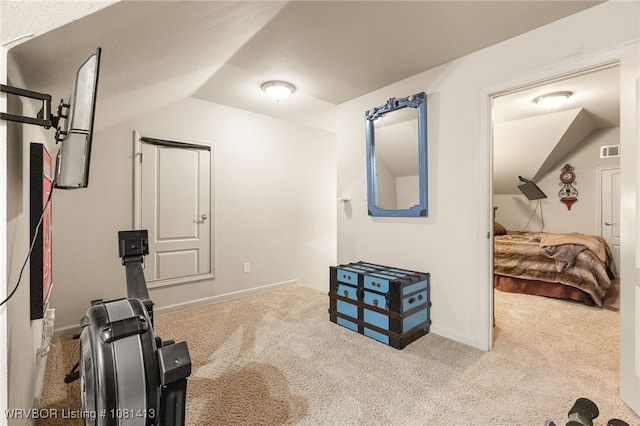 2110 Parkway Cir, Van Buren, AR 72956 - workout room featuring vaulted ceiling, carpet, and baseboards
