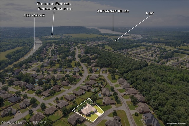 2110 Parkway Cir, Van Buren, AR 72956 - aerial view of property's location featuring property boundaries highlighted and nearby suburban area