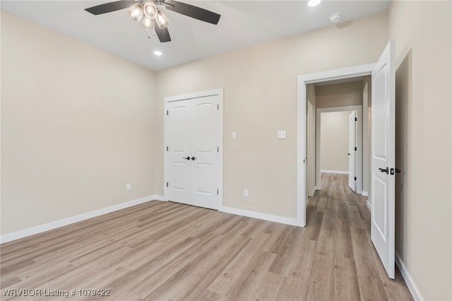 3115 Spradling Ave, Fort Smith, AR 72904 - unfurnished bedroom with light wood-type flooring, recessed lighting, a closet, and ceiling fan