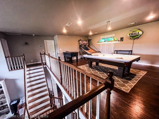 recreation room with dark wood-type flooring and pool table