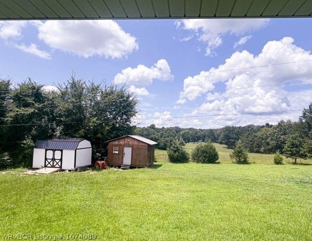 view of yard with a shed