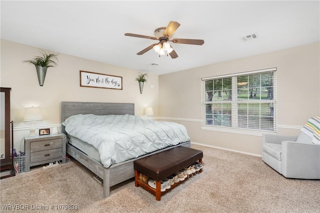 298 Bayou Rd, Fort Gibson, OK 74434 - carpeted bedroom featuring a ceiling fan, baseboards, and visible vents